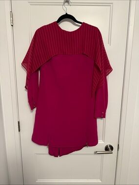 Long Sleeve Pink Layered Cape Dress